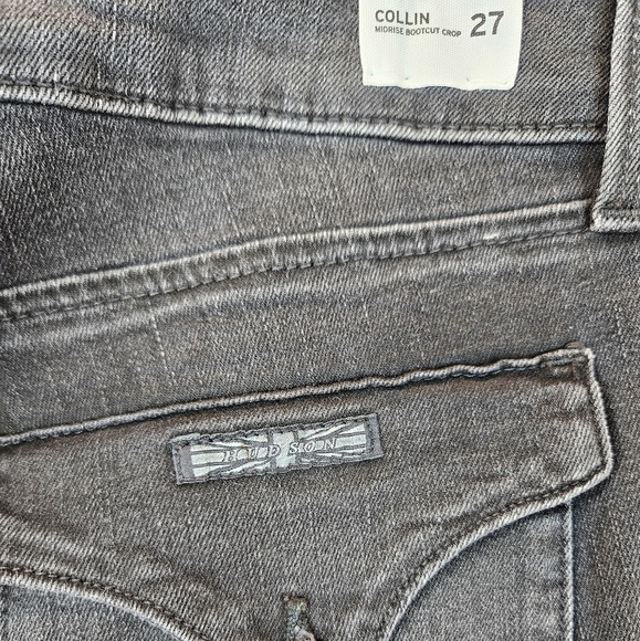 Hudson Womens Collin Midrise Bootcut Cropped Raw Hem Black Jean Sz 27 Distressed - Picture 11 of 12